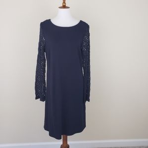 Philosophy Navy Blue Dress Lace Sleeve Dress Large Shift Dress Long Sleeve Large